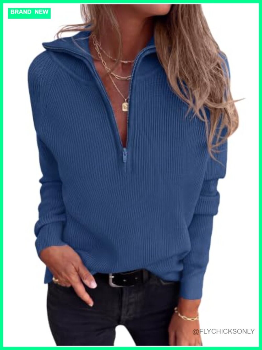 Women's Quarter Zip Ribbed Knit Pullover Sweater Long Sleeve